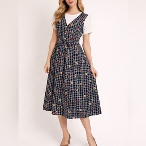 VTG ELISABETH 1980s Floral Cottage Prairie Land Girl 2Fer Shirt Dress